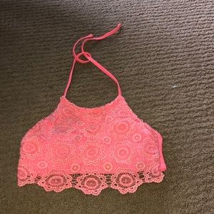 pink halter lace bikini top